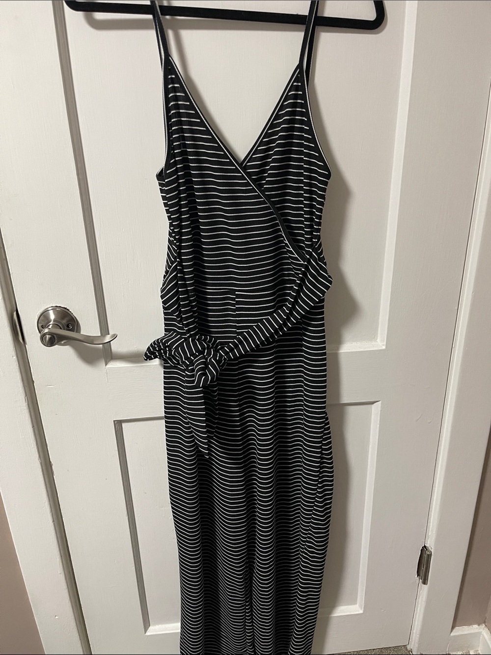 PrettyLittleThing Black and White Striped Wrap Jumpsuit